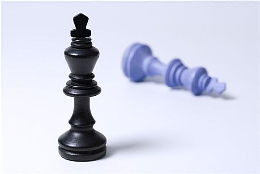 下棋,一个,黑色,国王,站立,正面,蓝色,象征,胜利,失败