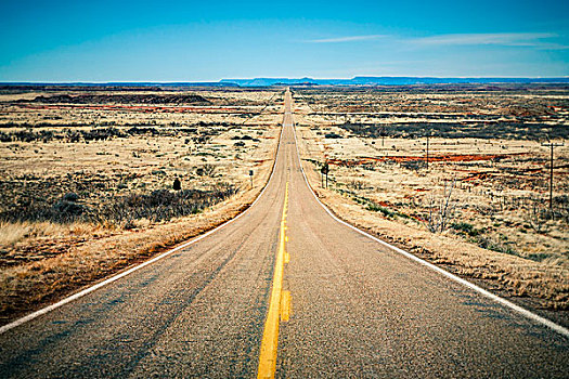 长,笔直,沙漠公路,伸展,远景,地平线,66号公路,亚利桑那,美国,北美