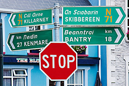 方向,目的地,标识,停车标志,柱子,科克郡,爱尔兰
