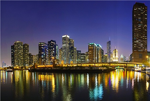 市区,芝加哥,夜晚
