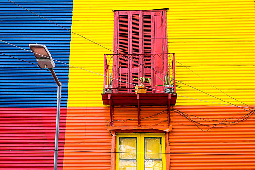 彩色,房子,地区,布宜诺斯艾利斯,露台,路灯