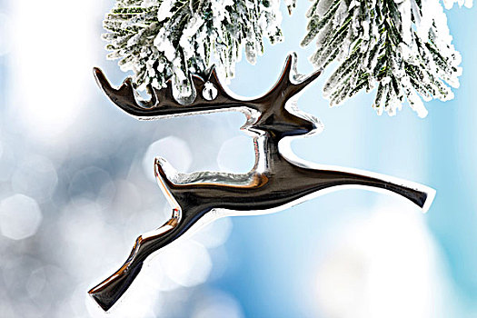 银,驼鹿,驯鹿,悬挂,杉枝,圣诞装饰