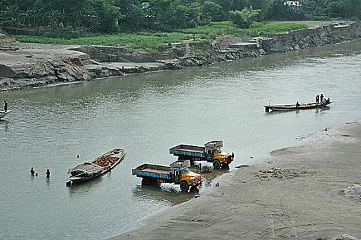 河,干燥,上方,情侣,孟加拉,拦河坝,印度,毁坏,洪水,干旱,缺乏,饮用水