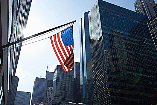 美国国旗,写字楼,曼哈顿,纽约,美国
