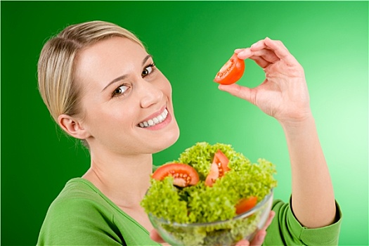 健康生活,女人,拿着,蔬菜沙拉