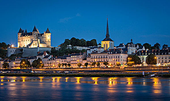 黎明,上方,城堡,索米尔,12世纪,河,卢瓦尔河,缅因与卢瓦省,中心,法国