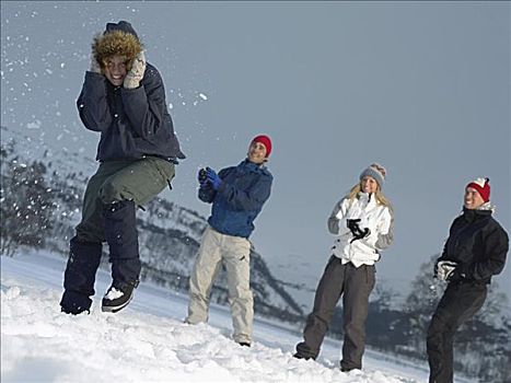 朋友,投掷,雪球