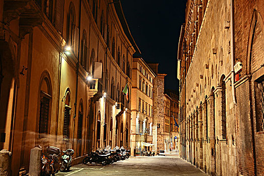街道,风景,老,建筑,夜晚,锡耶纳,意大利