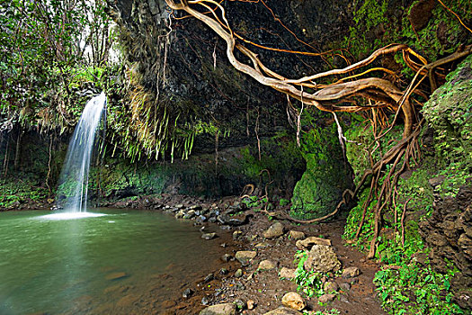 双子瀑布,公路,毛伊岛,夏威夷