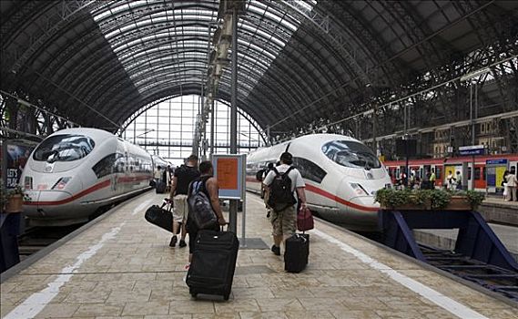 旅行者,行李,火车站,法兰克福,法兰克福火车站,黑森州,德国,欧洲