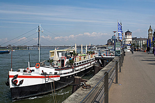 餐馆,船,河,莱茵河,散步场所,杜塞尔多夫,北方,德国,欧洲