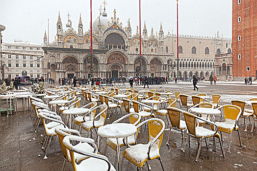 广场,下雪,威尼斯,威尼托,意大利