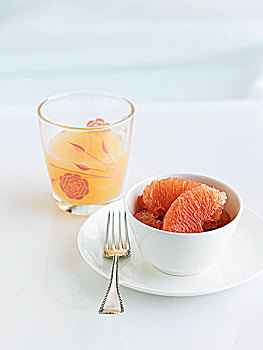 粉红葡萄柚,碗,玻璃,葡萄柚汁