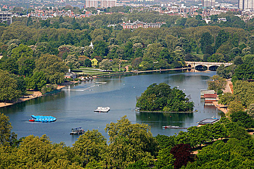俯视图,蜿蜒,湖,中间,海德公园,伦敦,英国
