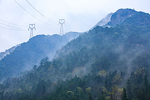 烟雨,诗画,春雨,雾,山,樱花,马头墙