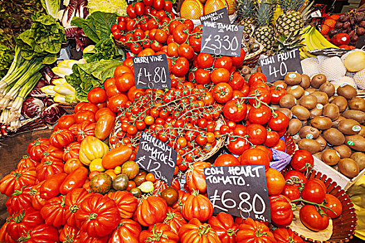 英格兰,伦敦,南华克,博罗市场,果蔬,店面展示,西红柿