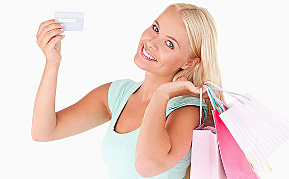 女人,购物袋,信用卡