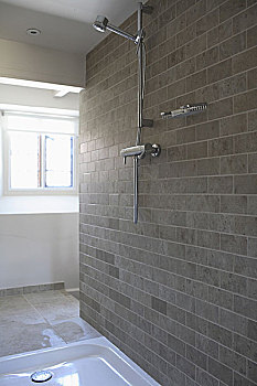 淋浴间,明砖,墙壁,铬合金,水龙头,淋浴头