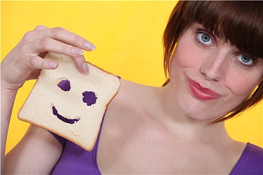 女人,微笑,块,面包