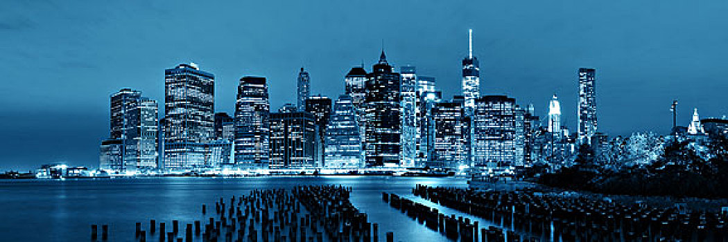 曼哈顿,市区,建筑,夜景,码头