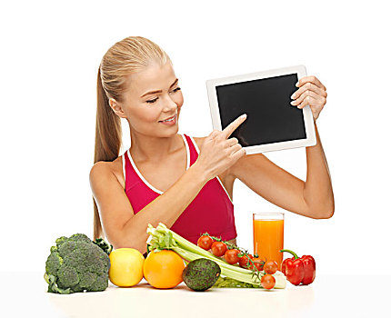 运动,女人,果蔬,指点,平板电脑