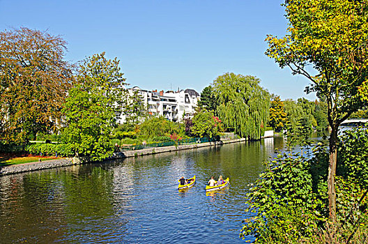 独木舟浆手,河,汉堡市,德国,欧洲