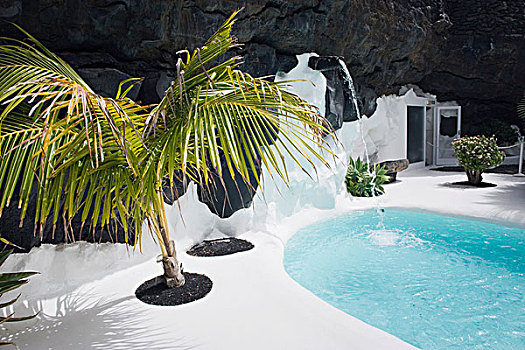 游泳,游泳池,火山岩,洞穴,家,艺术家,兰索罗特岛,加纳利群岛,西班牙,欧洲