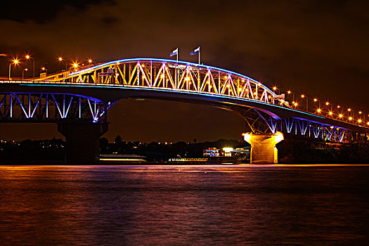 奥克兰海港大桥,港口,夜晚,奥克兰,北岛,新西兰