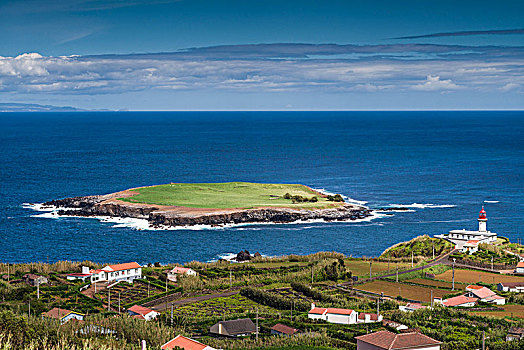 葡萄牙,亚速尔群岛,岛屿,灯塔,俯视图