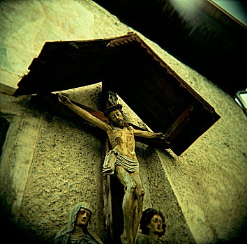 小雕像,耶稣,悬挂,户外,房子,意大利