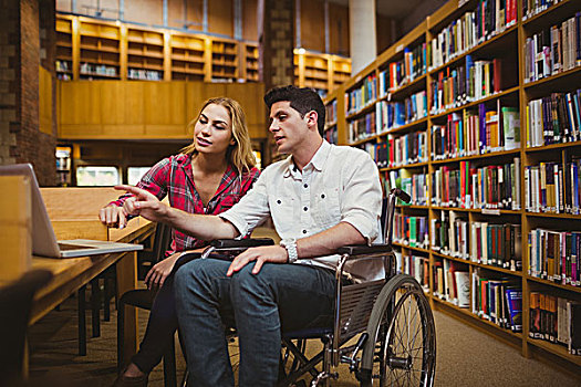 学生,轮椅,工作,同学,图书馆