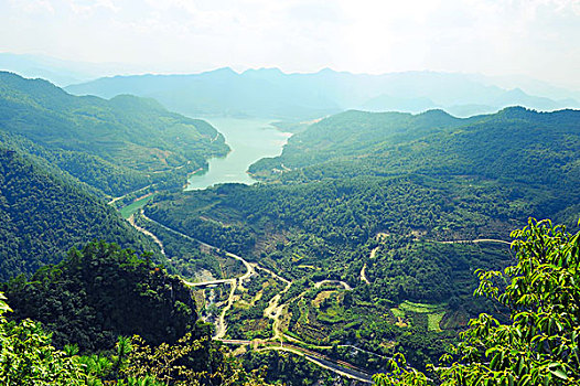风景,绿河,山,俯视,上面,杭州,中国