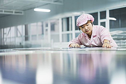 女工,太阳能电池板,装配,工厂,太阳能,山谷,中国