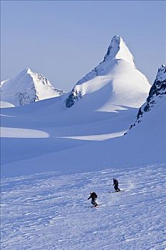 高山,滑雪者,滑雪,犀牛,顶峰,背景,东南阿拉斯加,合成效果