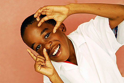 非洲,安哥拉,罗安达,愉悦,小,男孩,白衬衫,手势