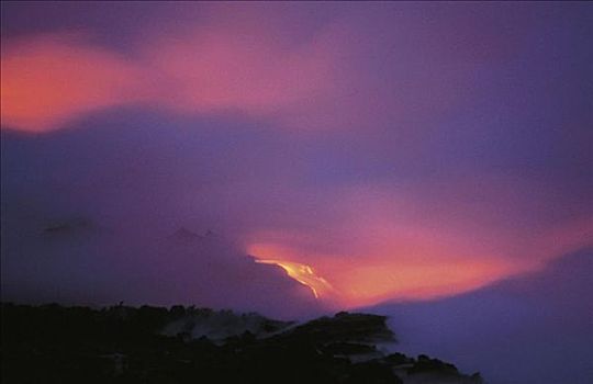基拉韦厄火山国家公园,山峦,日落,北美