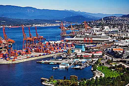 俯拍,商业码头,小湾,温哥华,不列颠哥伦比亚省,加拿大