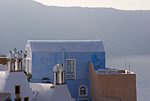 希腊,锡拉岛,别墅,内庭,悬崖,远景