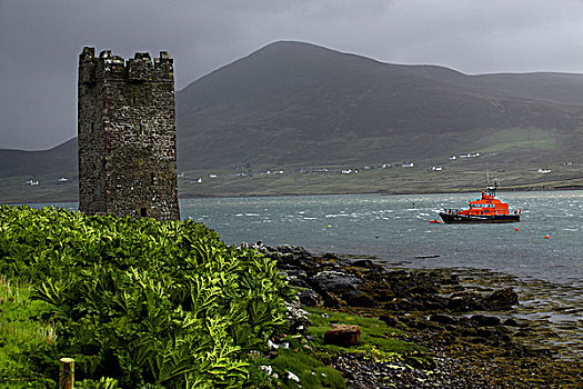 城堡,海洋,寻找,救助,船,阿基尔,声音,梅奥县,爱尔兰,欧洲