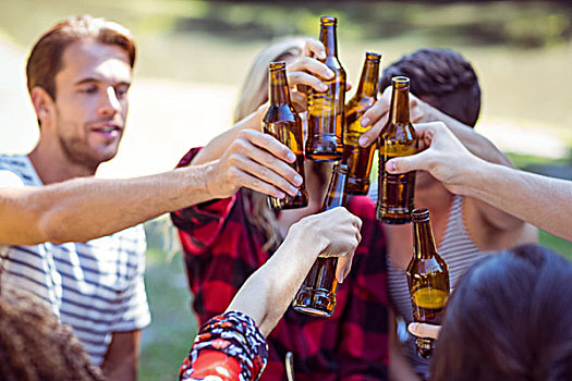 高兴,朋友,饮料,啤酒,公园,晴天