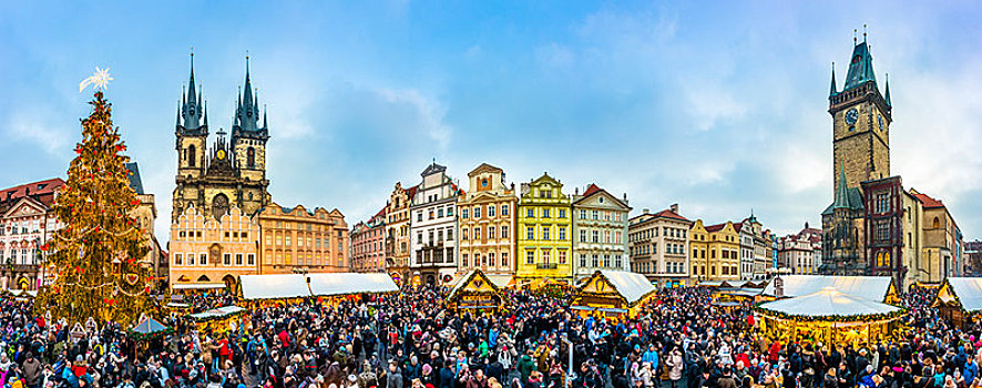 提恩教堂,历史,市政厅,圣诞市场,老城广场,中心,布拉格,捷克共和国,欧洲