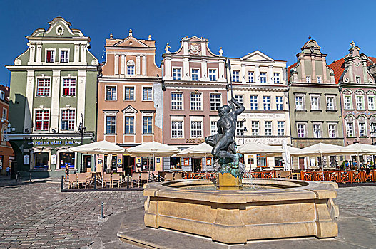 海王星喷泉,老,市场,广场,波兹南,市中心,波兰
