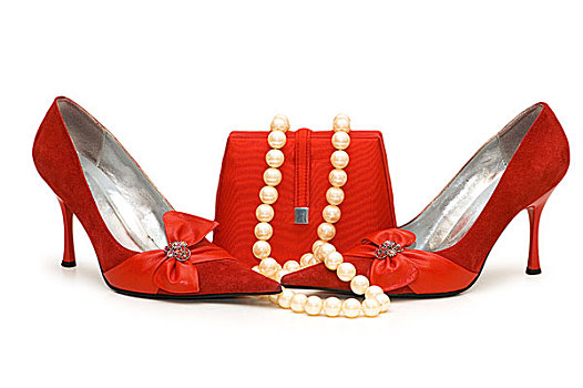 红色,鞋,钱包,珍珠项链,隔绝