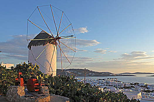 一个,风车,米克诺斯城,米克诺斯岛,基克拉迪群岛,爱琴海,希腊,欧洲