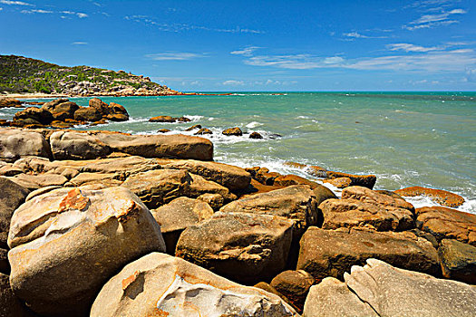 岩石,花冈岩,海岸线,玫瑰,湾,昆士兰,澳大利亚