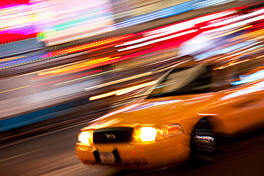 出租车,夜晚,时代广场,曼哈顿,纽约,美国