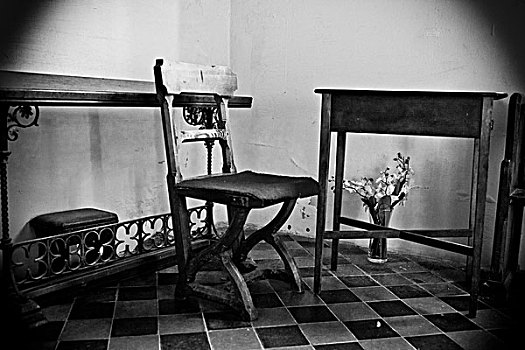 木质,椅子,桌子,花,砖瓦,地面,春天,下午,教堂,德贝郡,英国