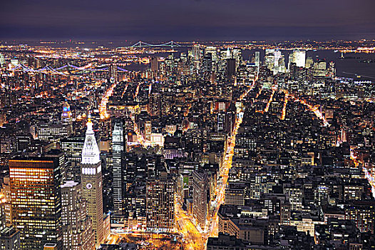 纽约,曼哈顿,天际线,航拍,黄昏