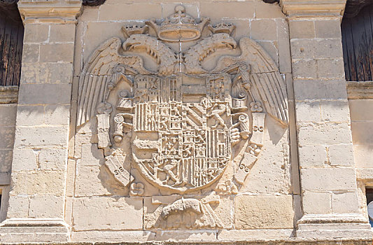 石头,盾徽,建筑,老,屠夫,巴埃萨,西班牙