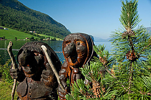 挪威,湖,欧洲,上方,深,湖岸,木质